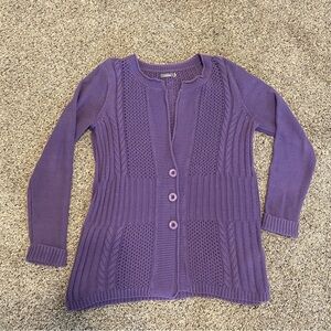 Cabelas Cardigan Womens Medium Open Front Knit Sweater Crochet Purple w Buttons